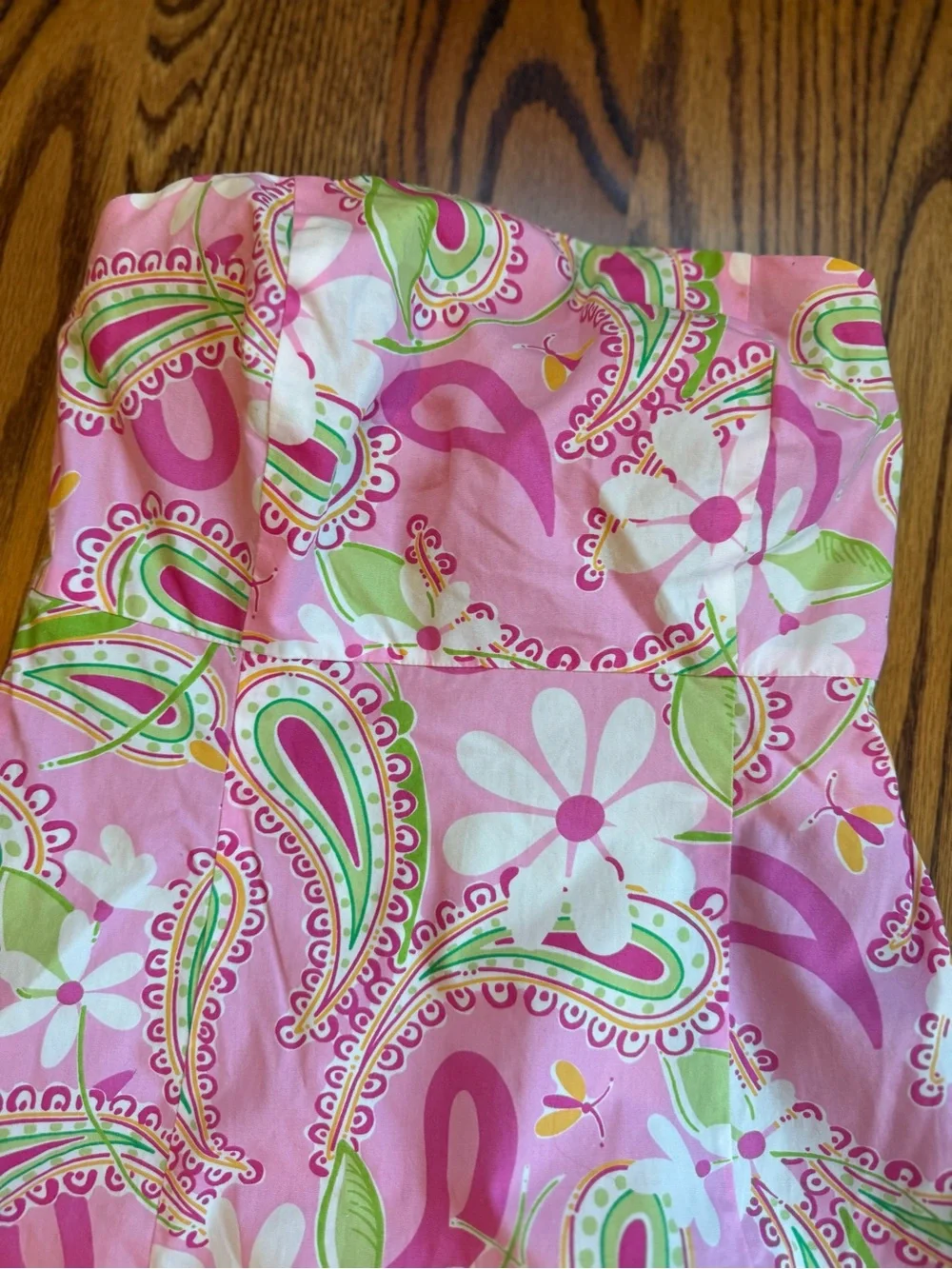 Lilly Pulitzer Pink and Lime Green Floral Strapless Dress - Picture 4 of 8